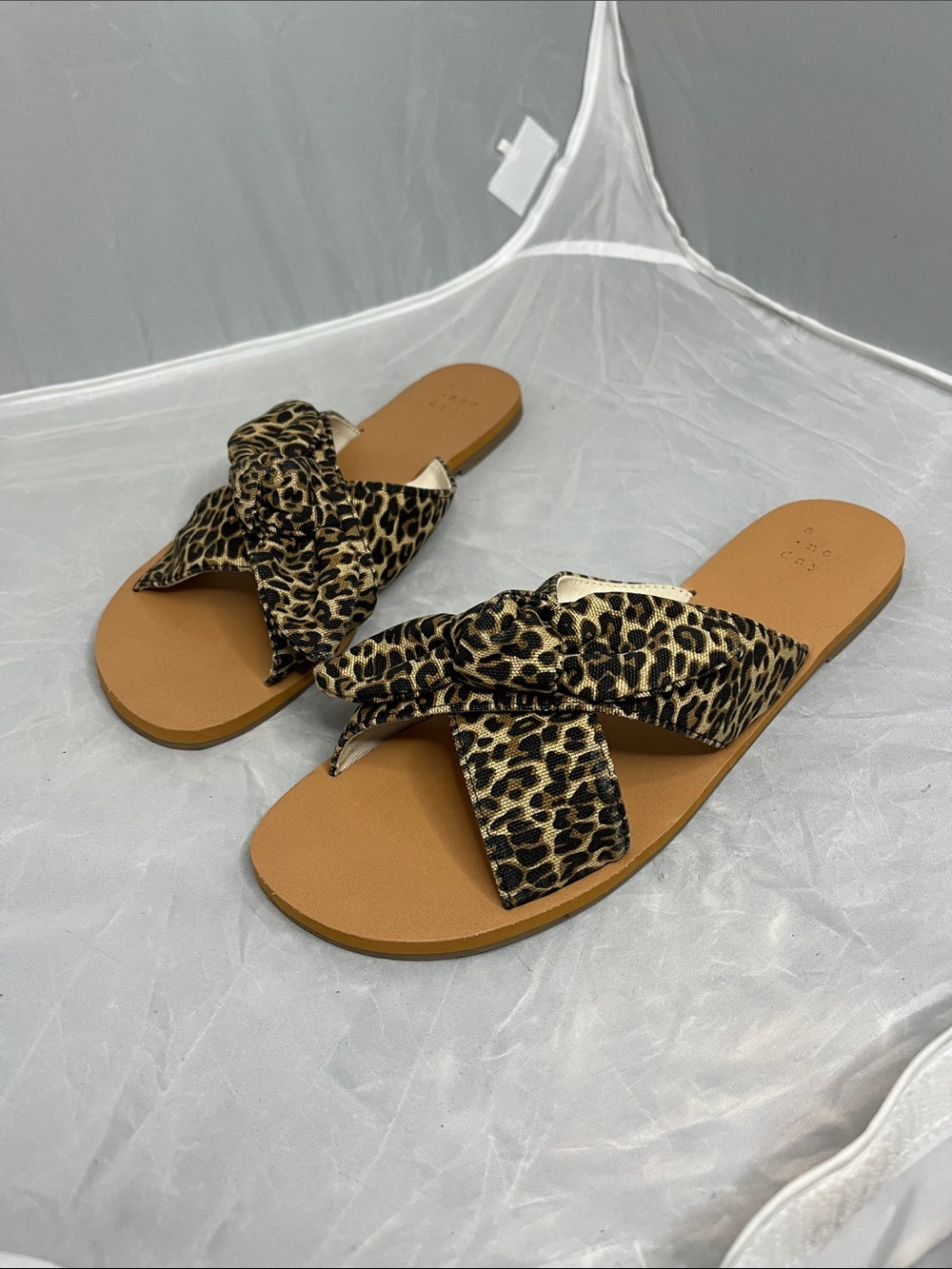 A New Day Knotted Leopard Print Textile Upper Slide Sandals - Size 7
